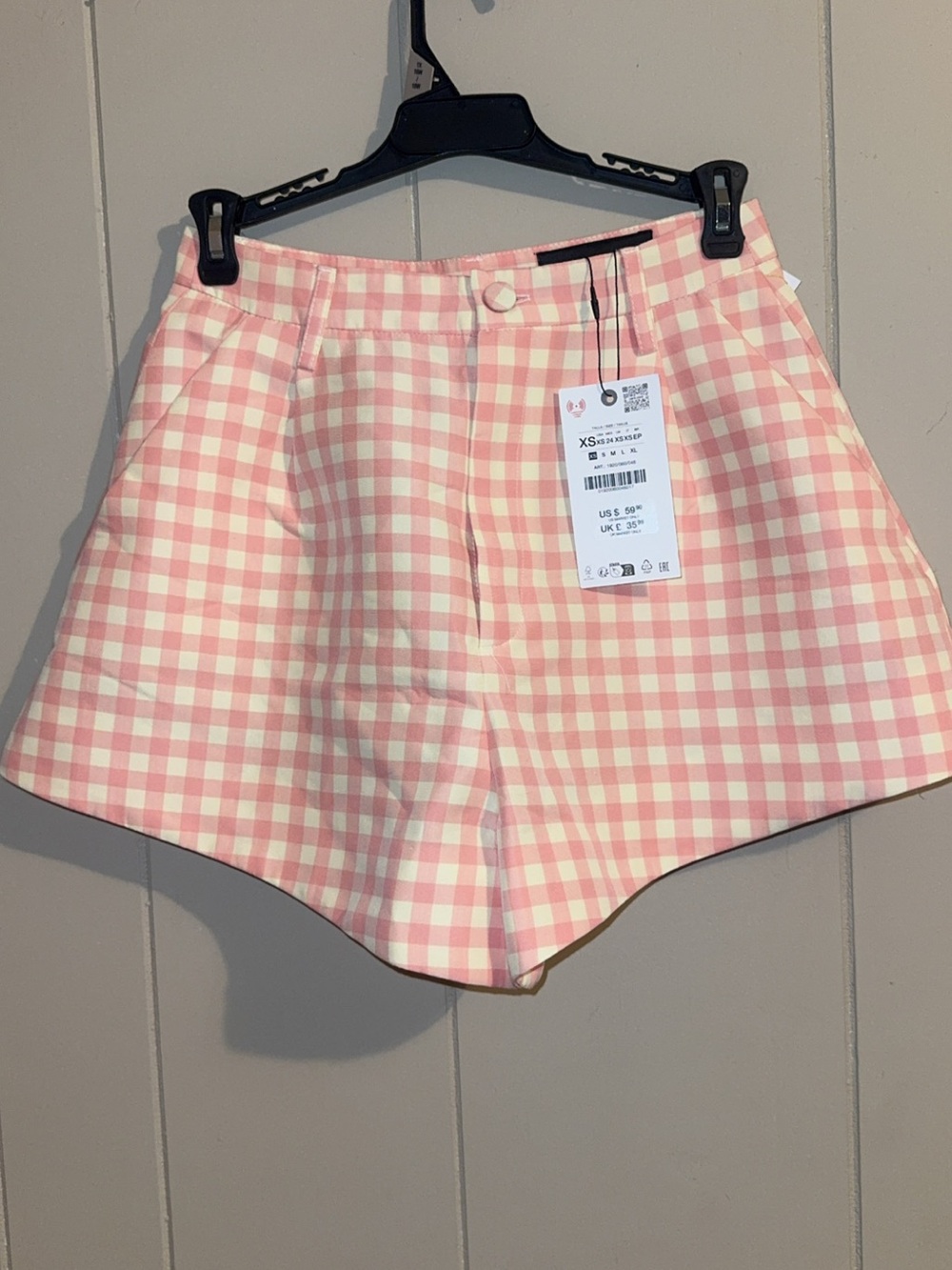 Zara Pink Gingham High-Waist Shorts